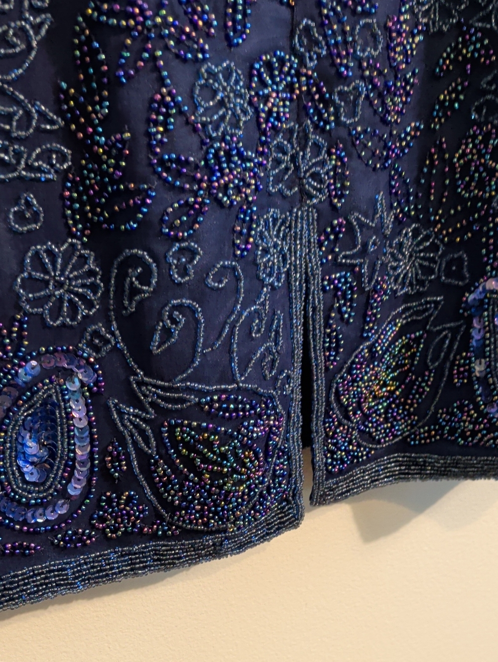 VINTAGE silk beaded navy cocktail dress - size 8 - Picture 12 of 16
